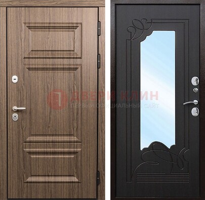 Входная коричневая дверь с зеркалом МДФ Венге ДЗ-127 в Тольятти