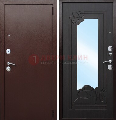 Коричневая стальная дверь с зеркалом ДЗ-18 в Тольятти