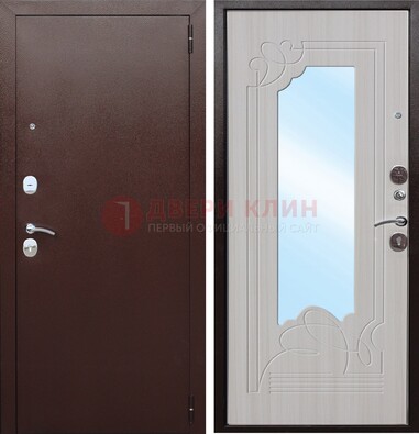 Коричневая металлическая дверь с зеркалом МДФ внутри ДЗ-33 в Тольятти