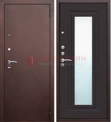 Коричневая металлическая дверь с зеркалом ДЗ-43 в Люберцах