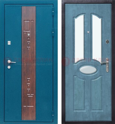 Голубая металлическая дверь МДФ с тремя зеркальными вставками ДЗ-78 в Тольятти