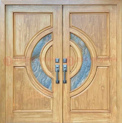 Двухстворчатая металлическая дверь с витражом ВЖ-11 в Тольятти